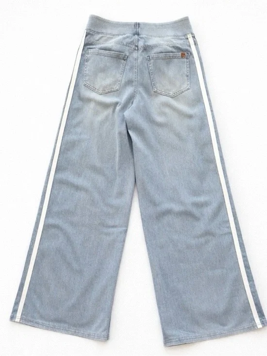 Halara NWT Wide Leg Denim Jogger Pants Blue Stripe High Rise XL - Picture 4 of 8